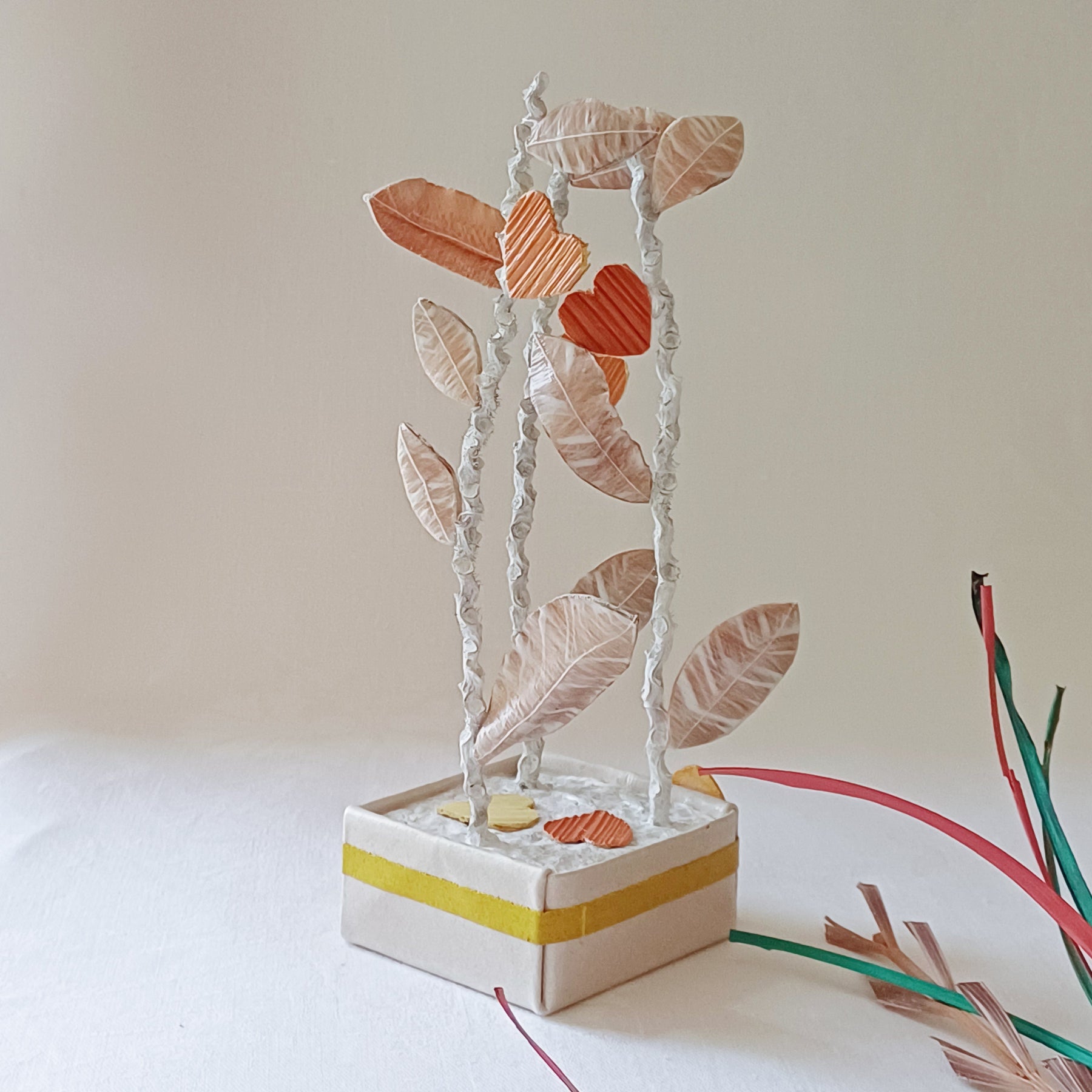 Leaves and Yellow Hearts Palm Leaf Greeting gift, Ornament