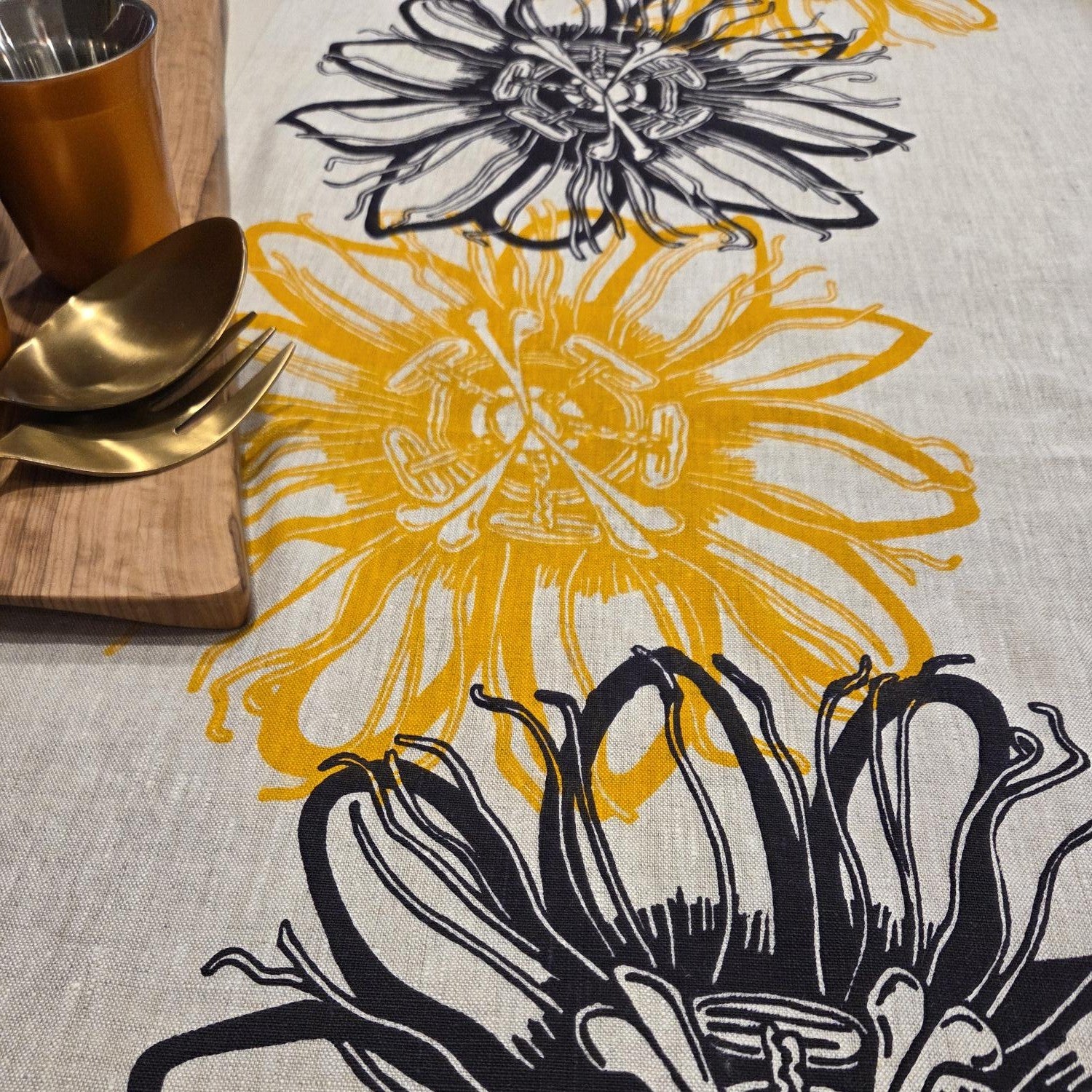 Hand Screenprinted Linen Table Runners-Passionflower