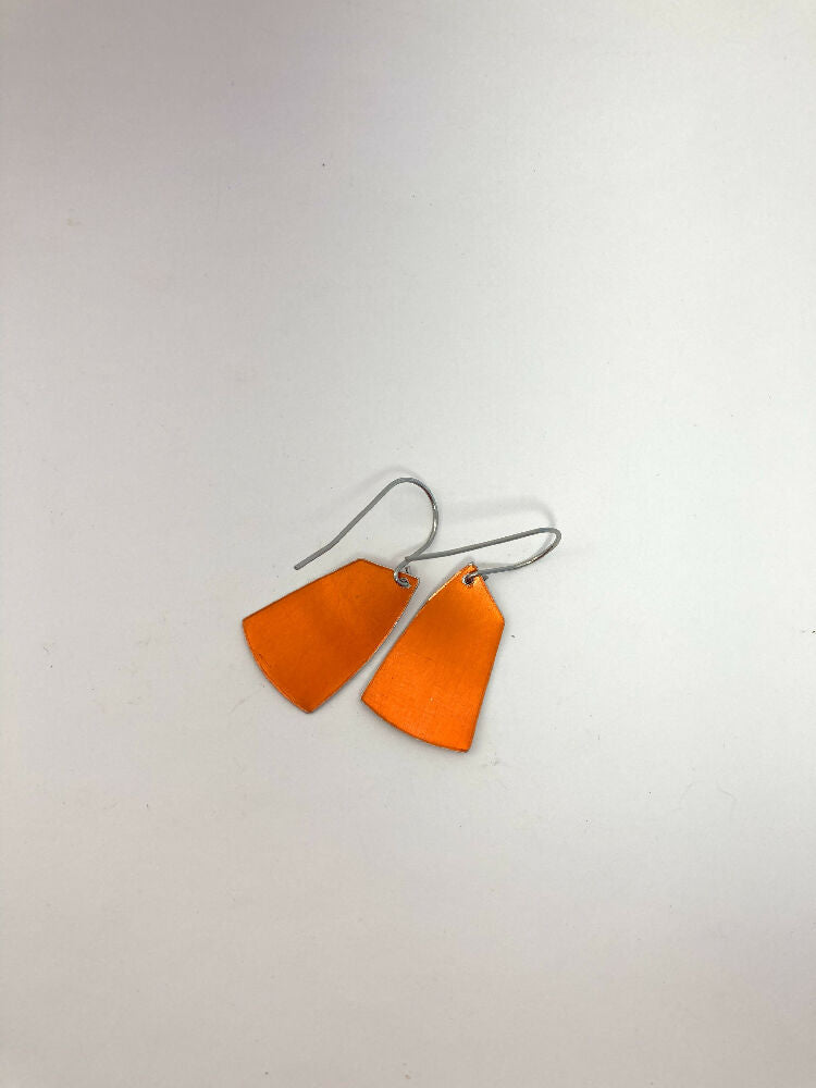 Printed and dyed orange and black anodised aluminium earrings