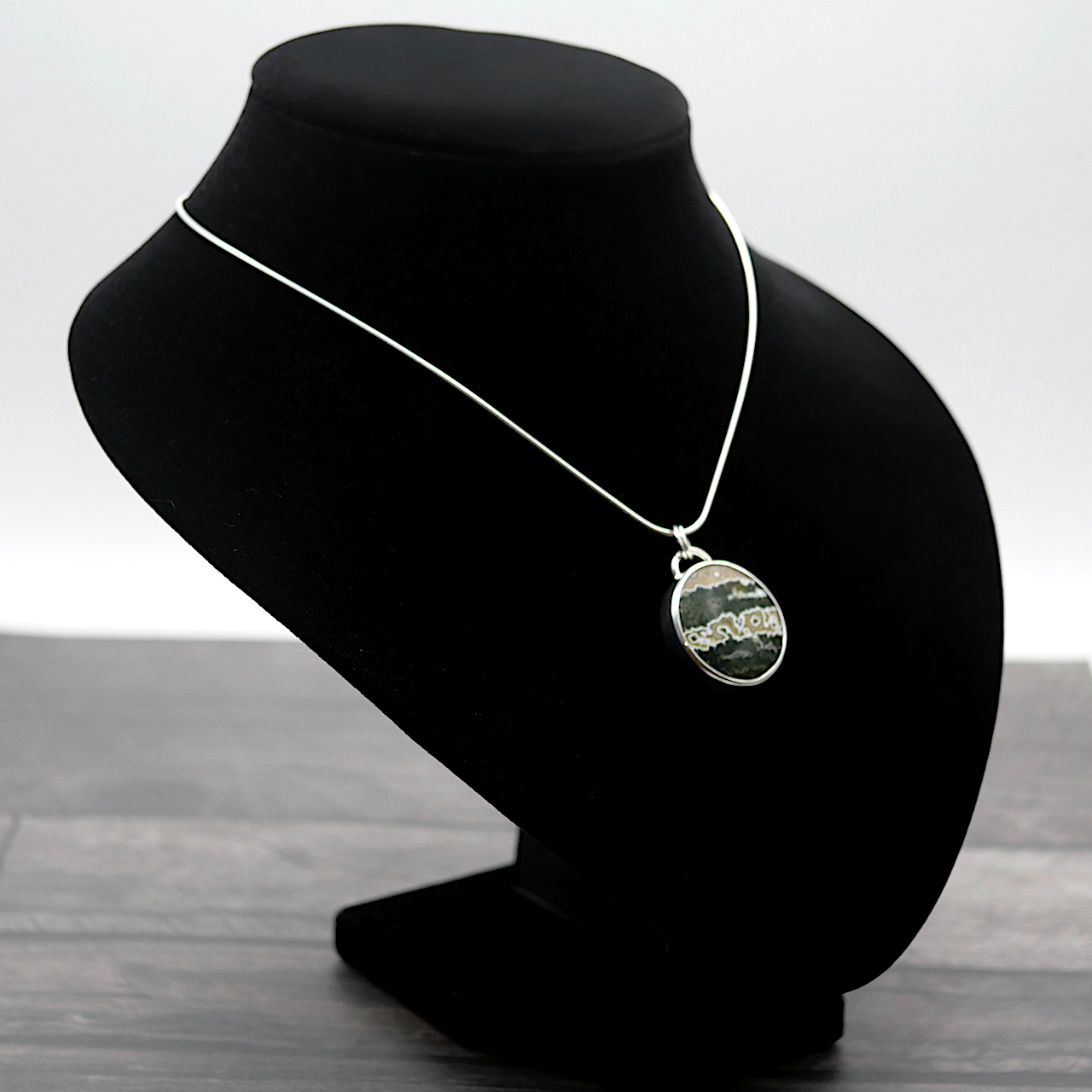 Handmade Ocean Jasper Pendant - Sterling Silver Gemstone Pendant with Chain