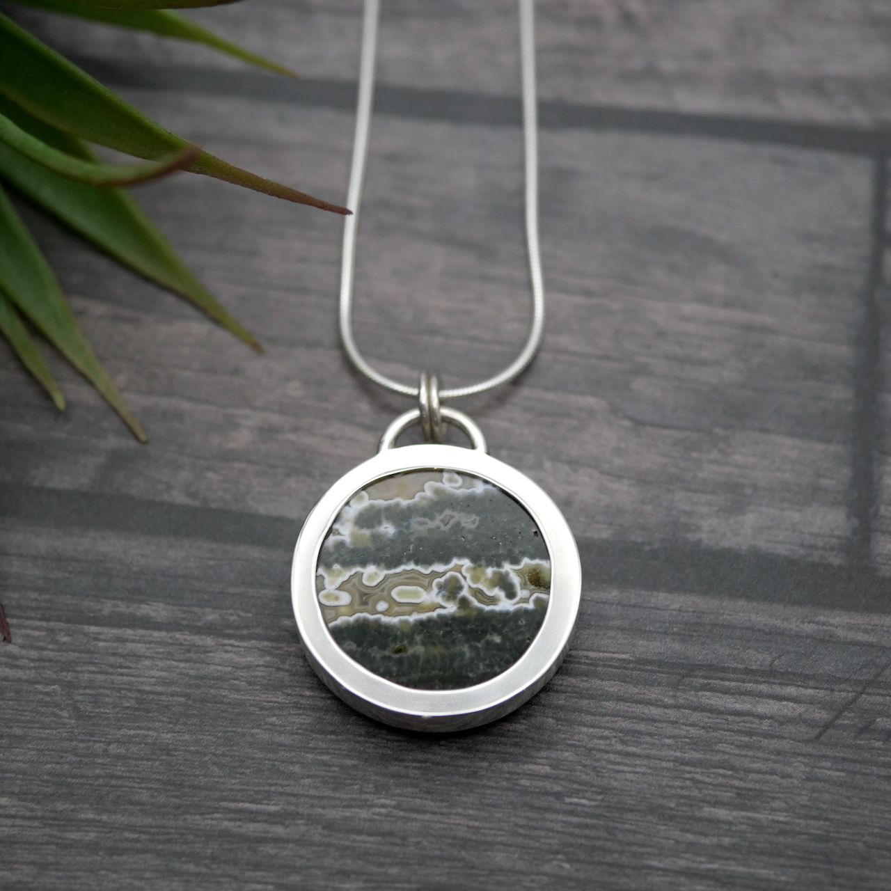 Handmade Ocean Jasper Pendant - Sterling Silver Gemstone Pendant with Chain