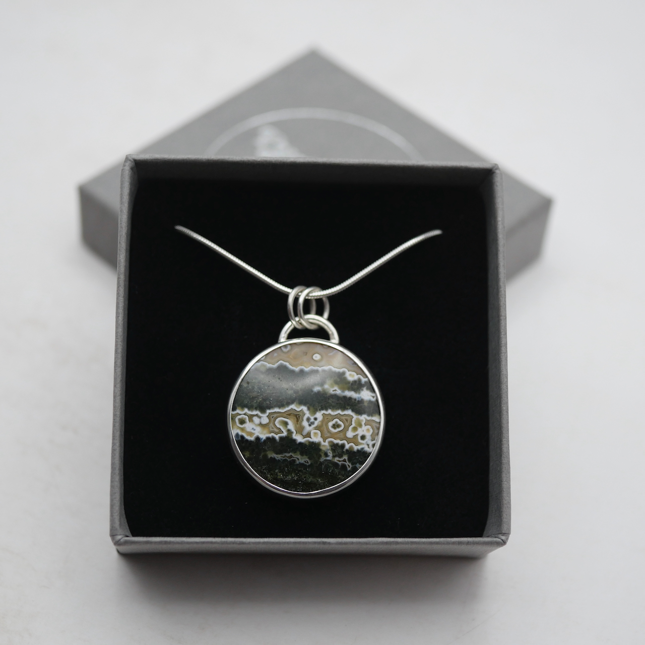 Handmade Ocean Jasper Pendant - Sterling Silver Gemstone Pendant with Chain