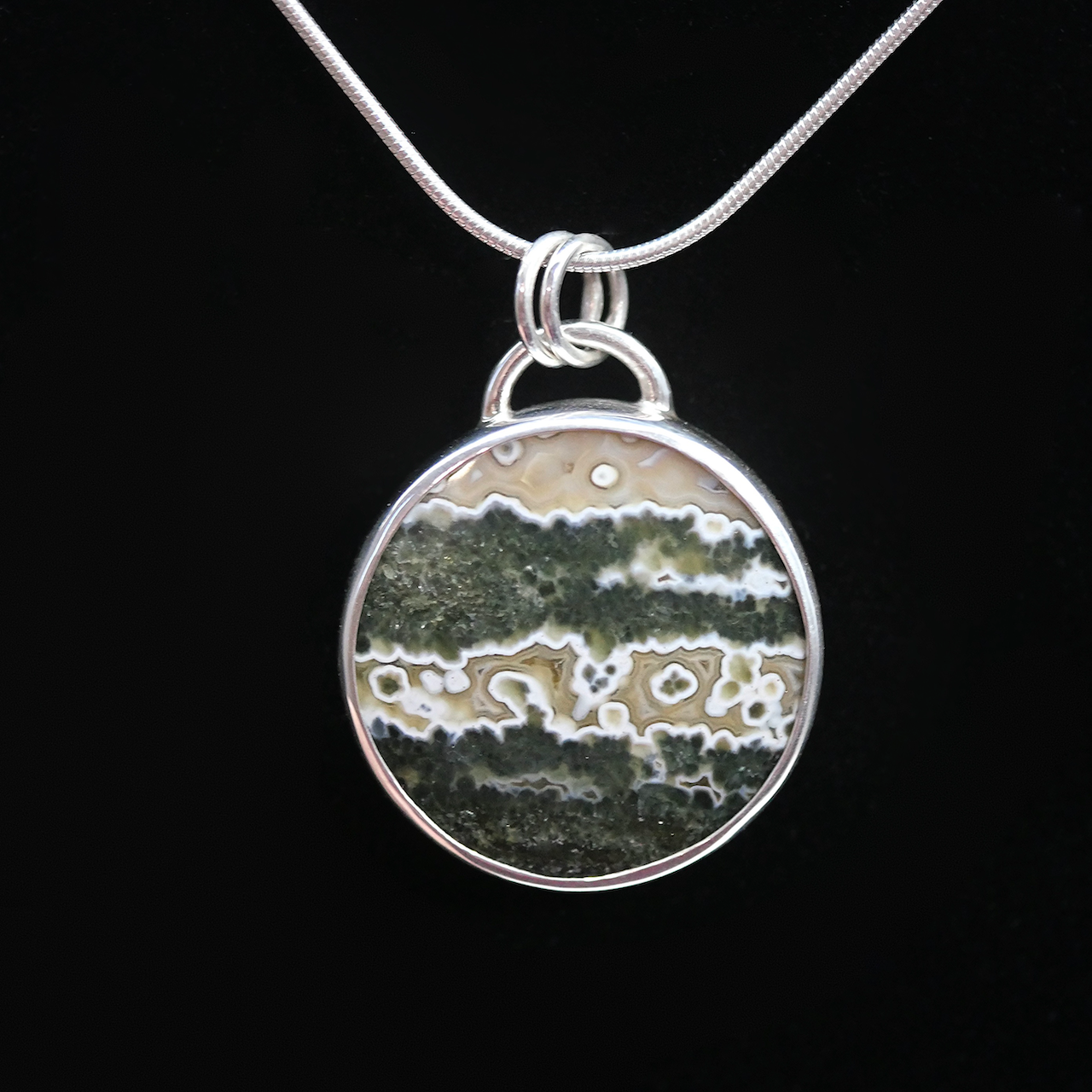 Handmade Ocean Jasper Pendant - Sterling Silver Gemstone Pendant with Chain