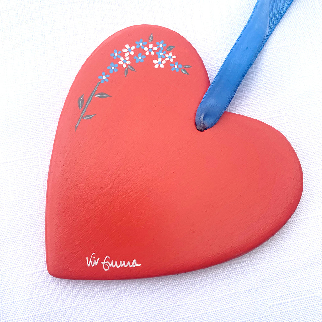 Hand-Painted Ceramic Heart Decoration - Orange Floral