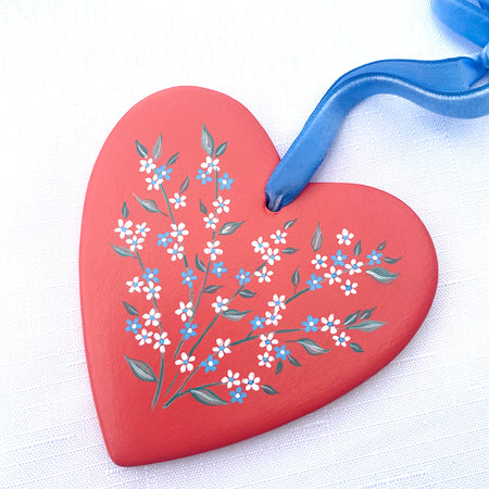 Hand-Painted Ceramic Heart Decoration - Orange Floral