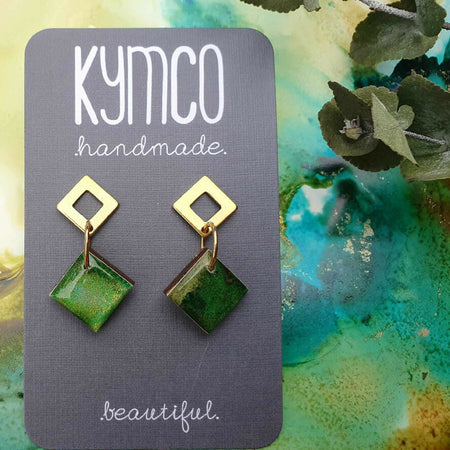 The Rainforest Collection| Resin square dangle earrings | Emerald green