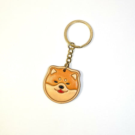 Shiba Inu Dog Face Leather Keychain