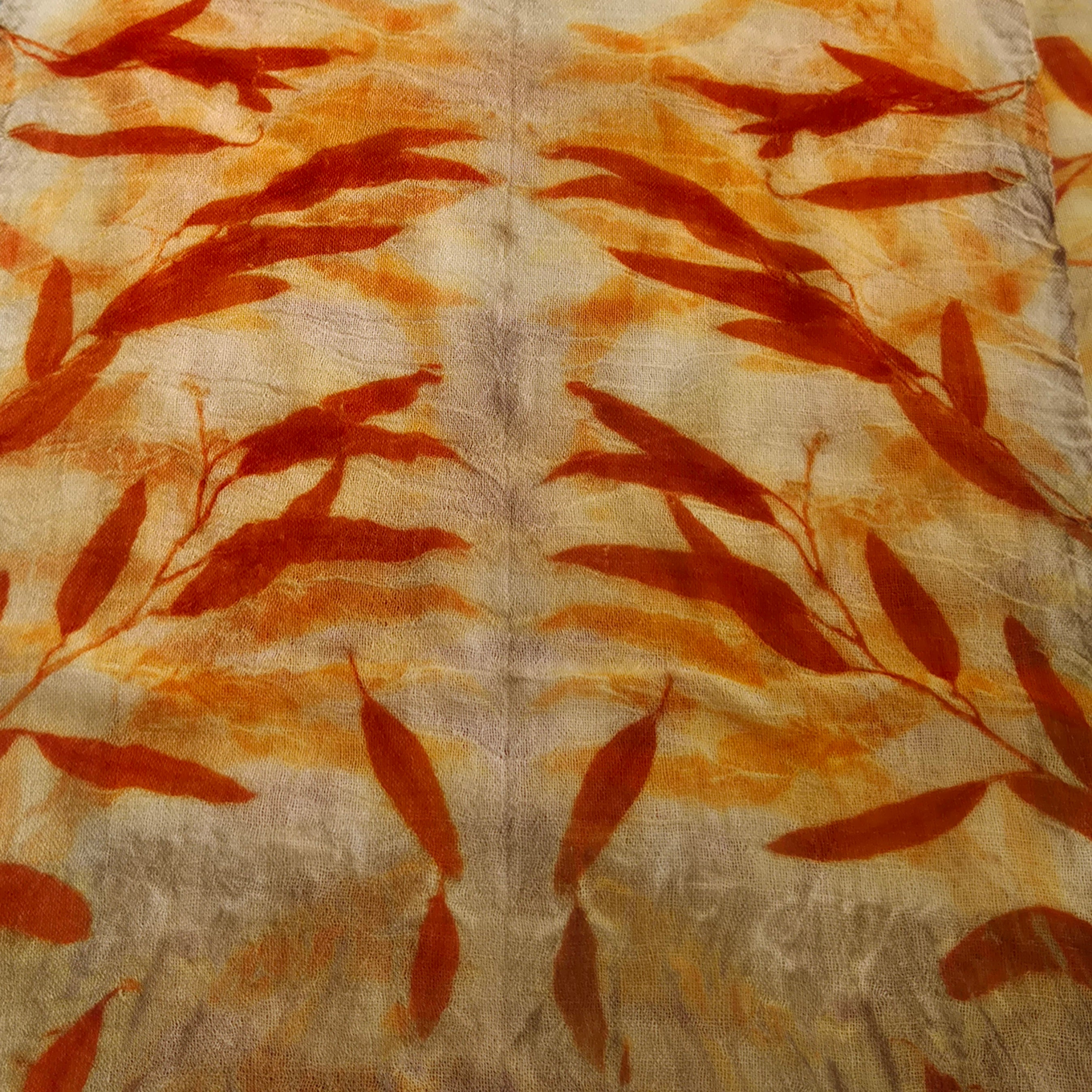 Pure wool scarf ecoprinted eucalyptus