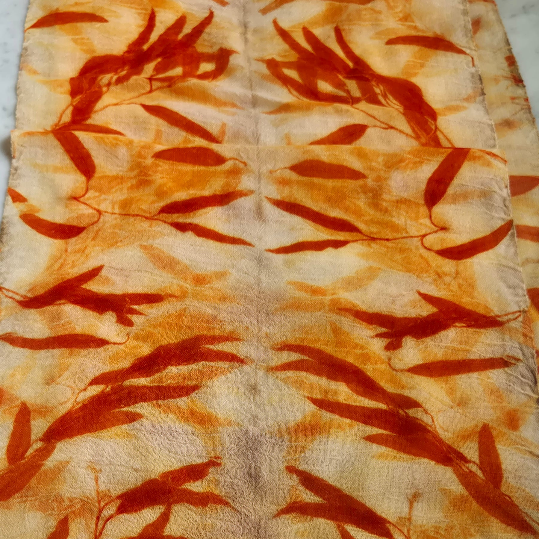 Pure wool scarf ecoprinted eucalyptus