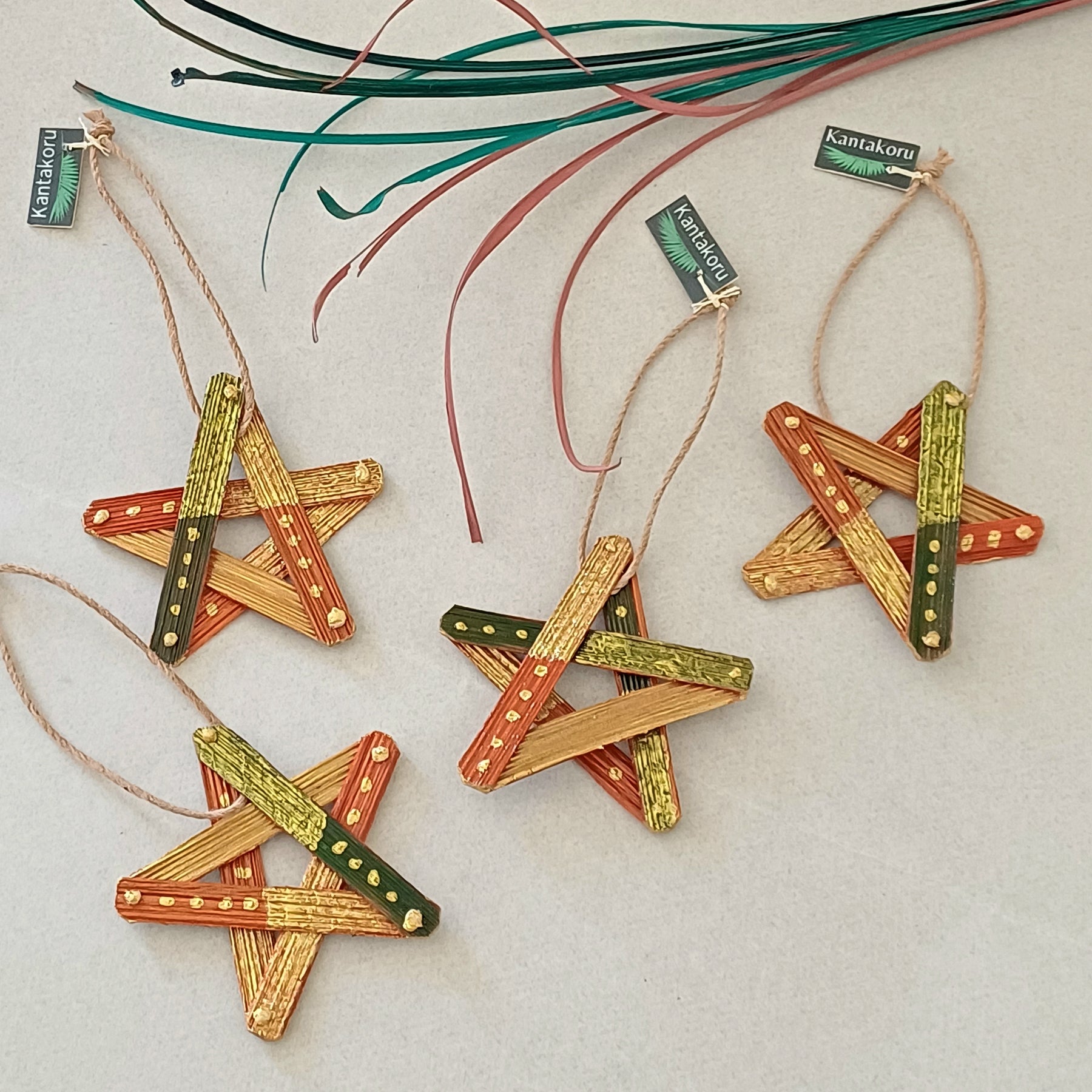 Set of Two Handmade Palm Leaf Star Ornament