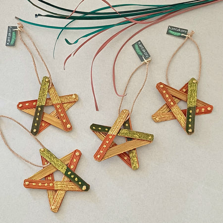 Set of Two Handmade Palm Leaf Star Christmas Ornament