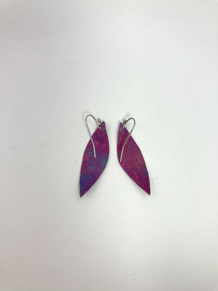 Printed and dyed pink and grey anodised aluminium earrings