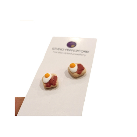 Bacon and eggs on toast stud earrings
