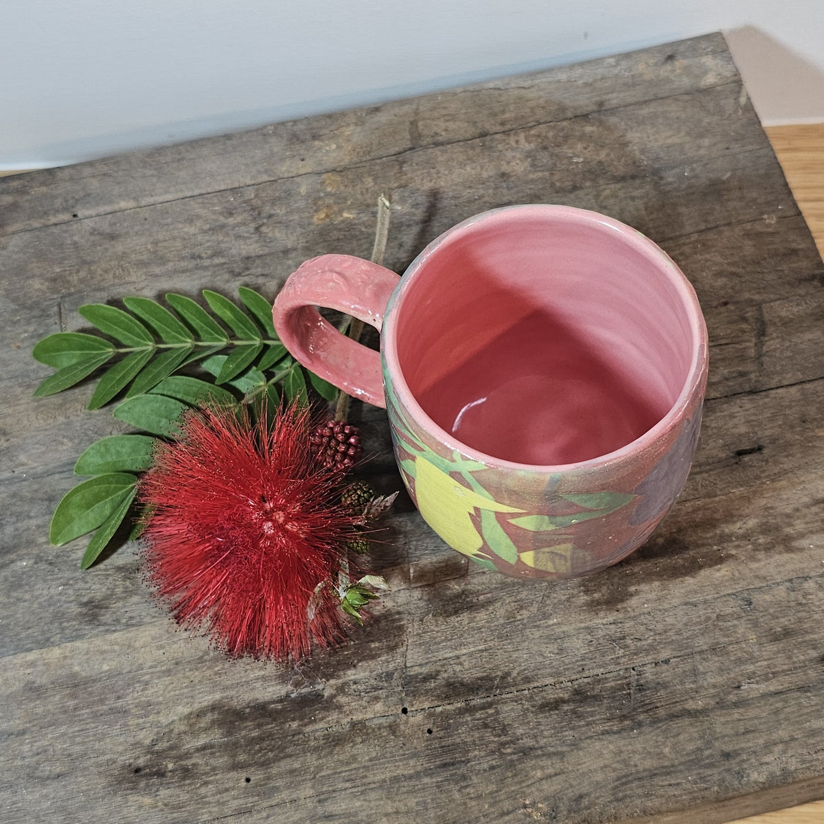 Pink Wren Cup (hand painted)