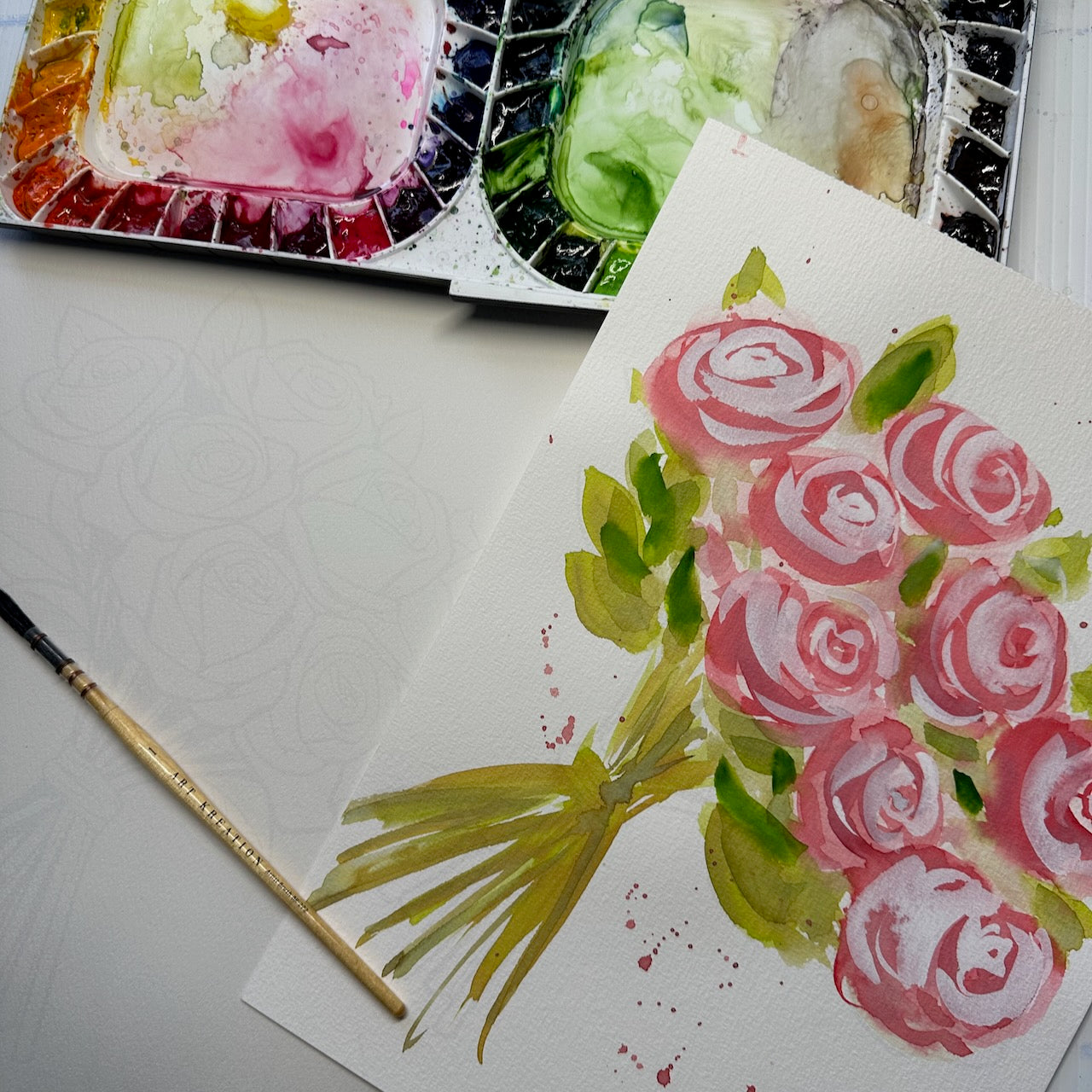 Roses Watercolour Printable Line Drawing & Video Tutorial