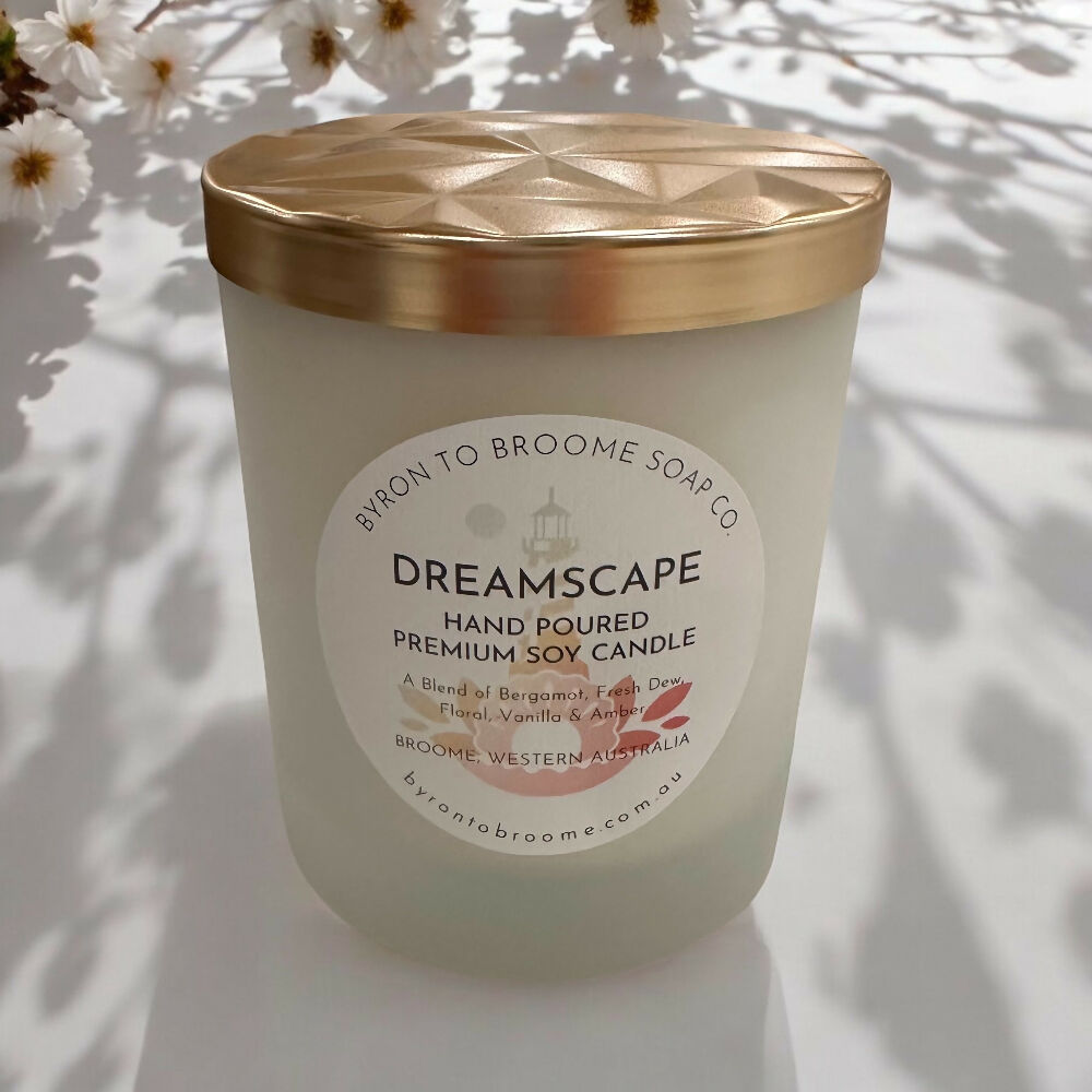 Dreamscape Pure Soy Candle | Oxford Tumbler with Gold Geo Metal Lid 300g