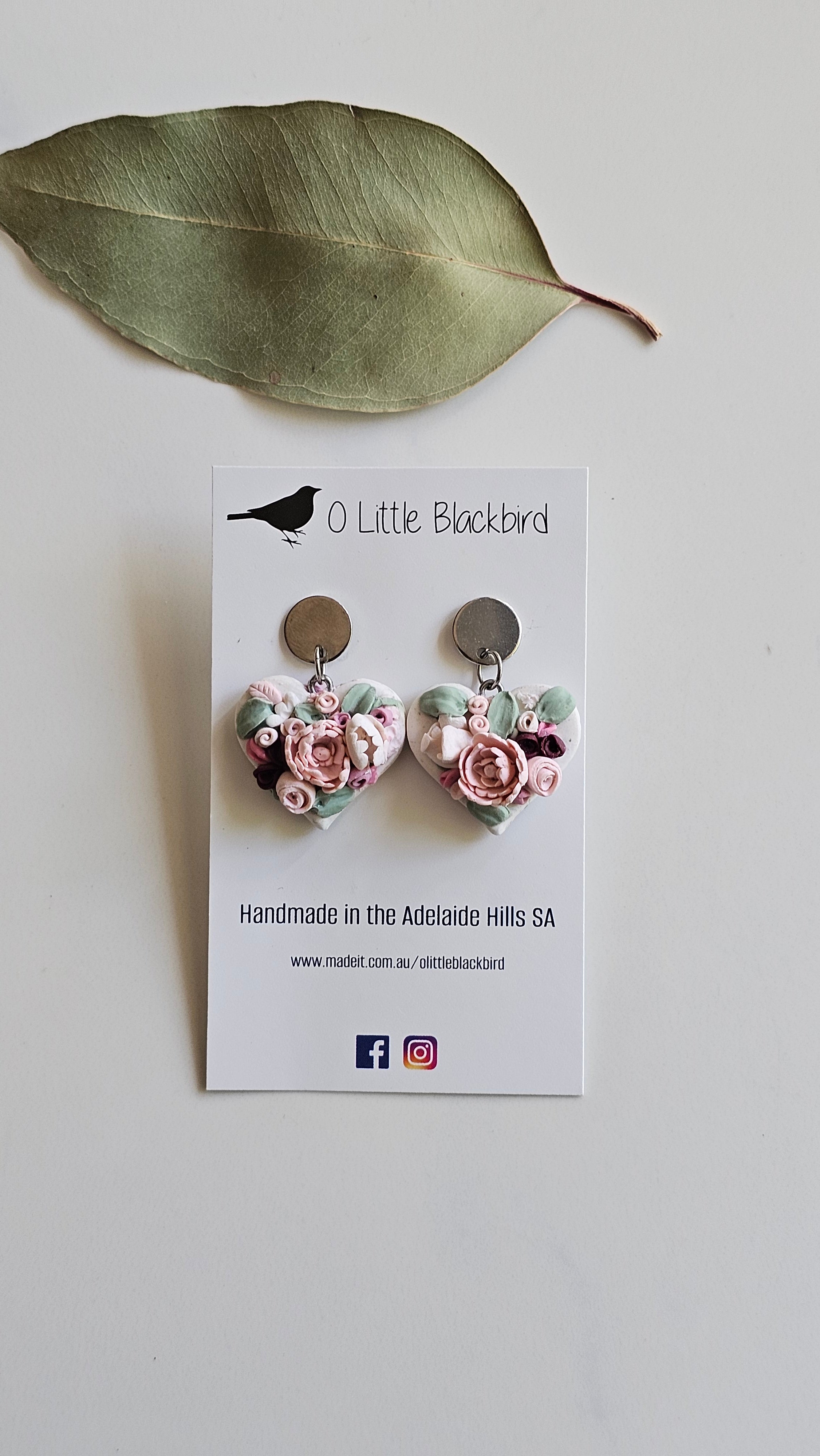 Floral bouquet heart earrings, Handmade Jewellery,Clay Earrings.
