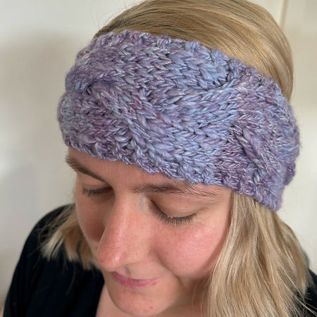 Hand Knitted Wool Headband - lavender breeze