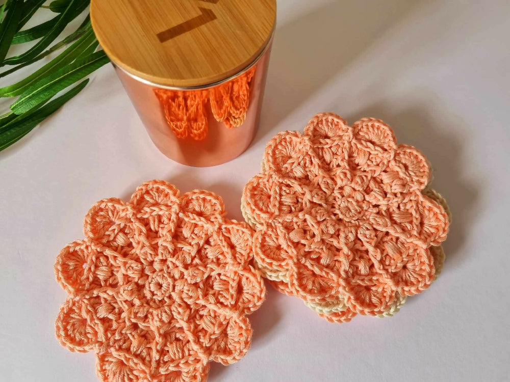 Boho Swirl Crochet Coasters | Peach | Coral