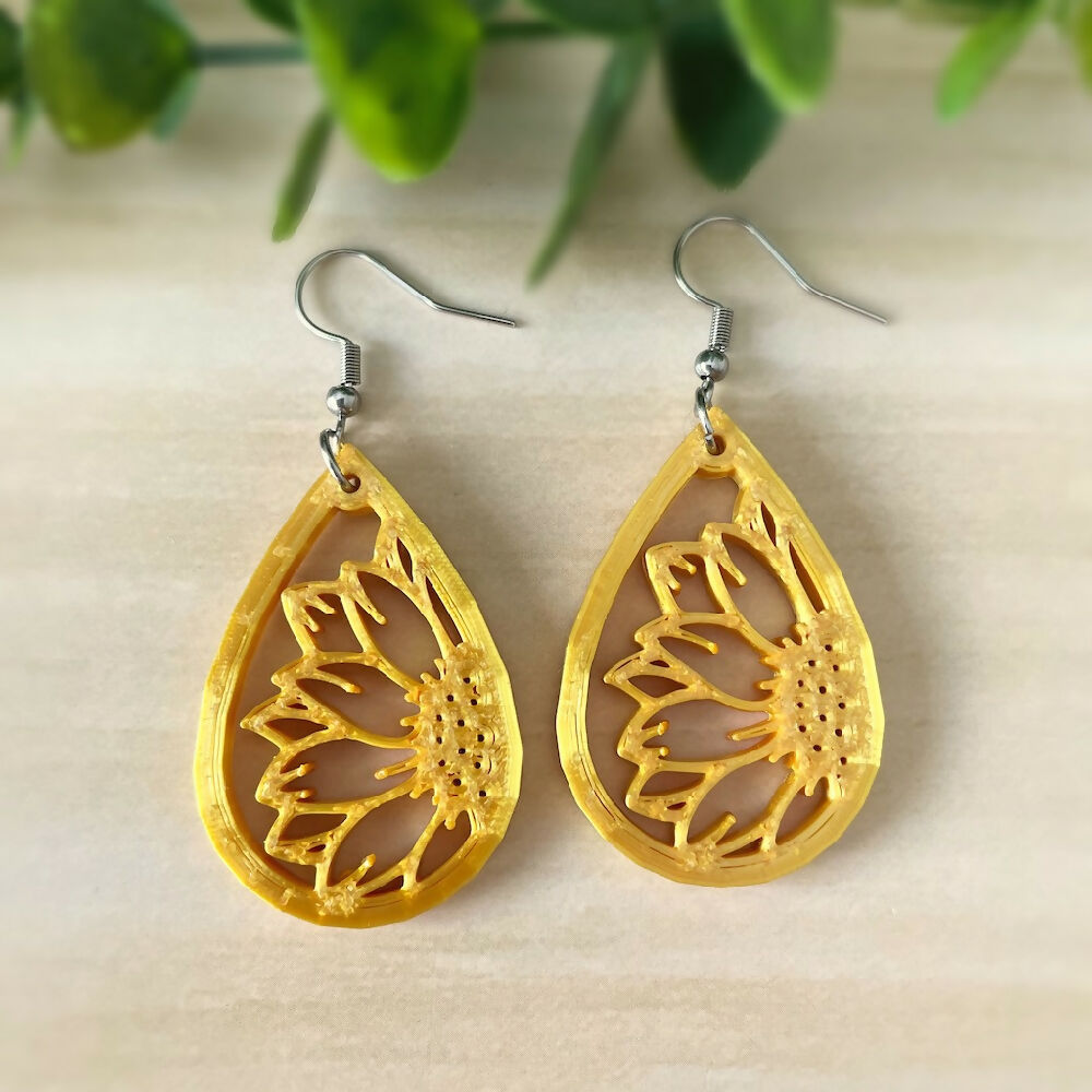 Australian-artist-handmade-jewellery-earrings-yellow-sunflower-earrings-drop-d