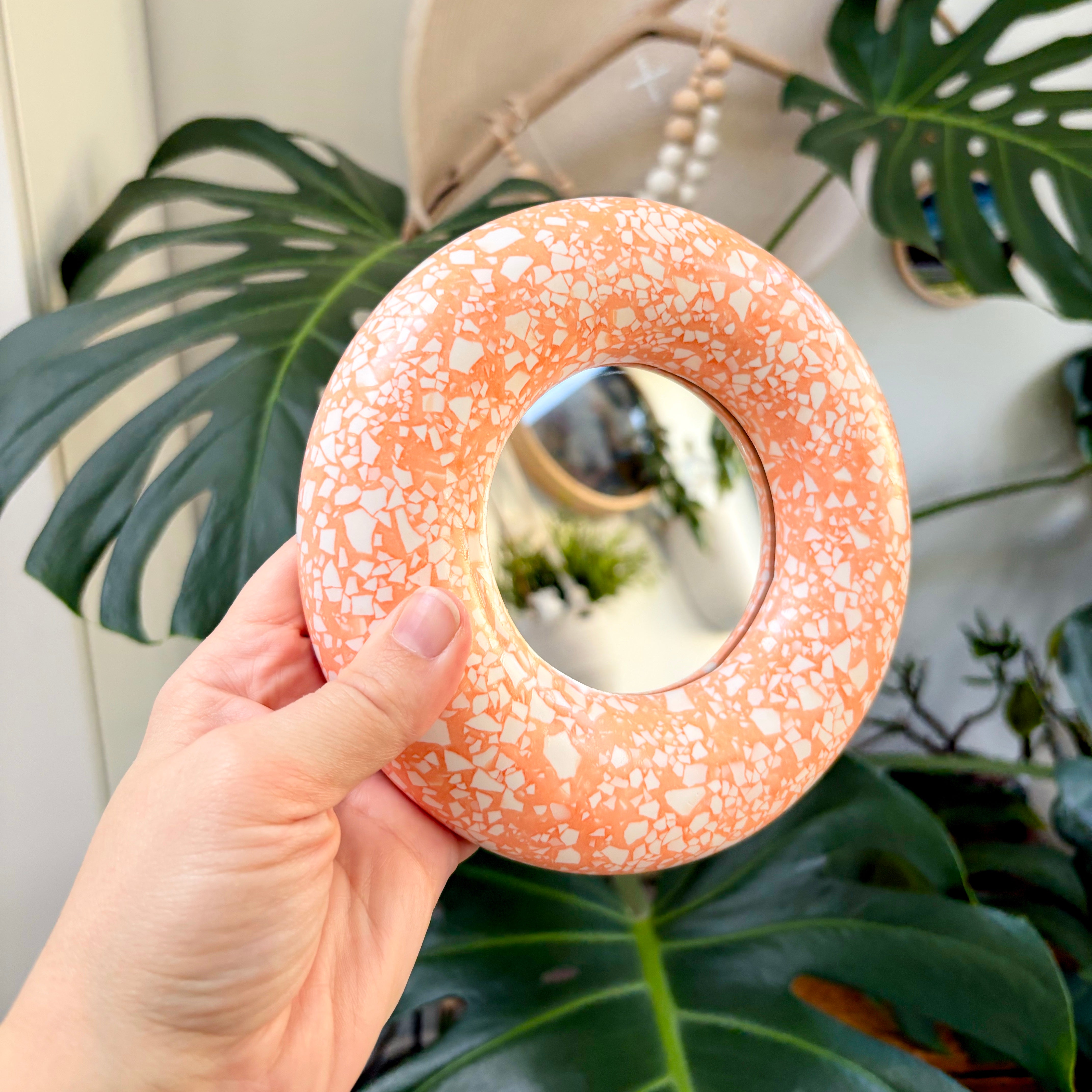 Orange terrazzo pattern wall hanging mirror