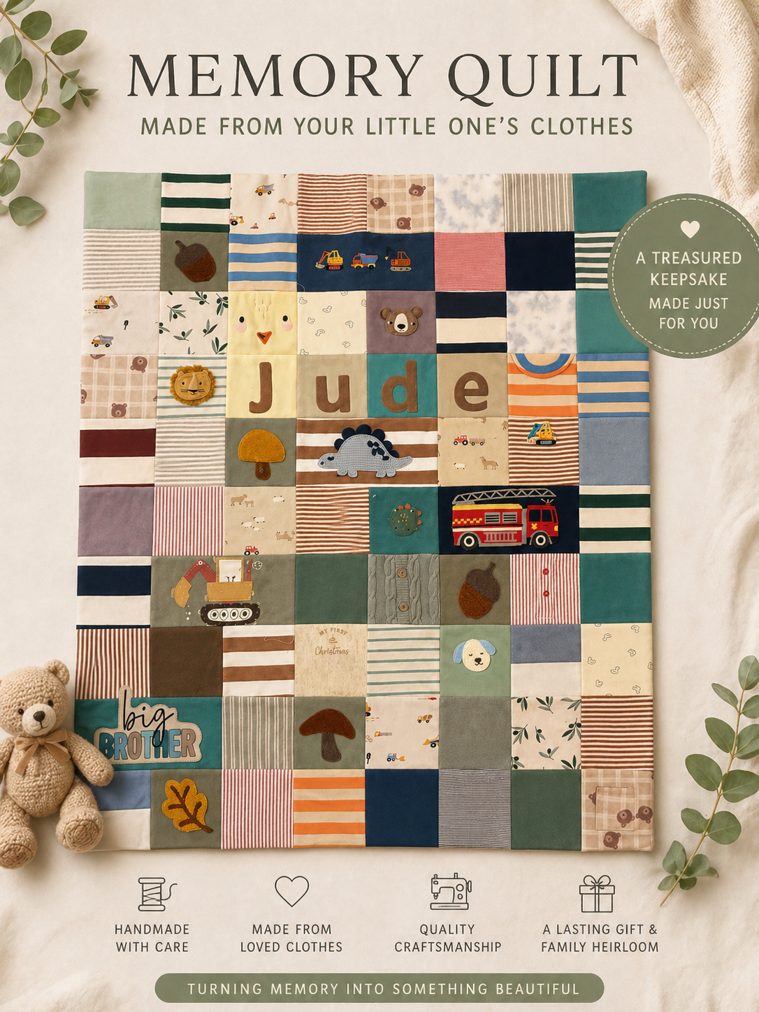 Custom Baby Clothes Memory Quilt – Personalised Keepsake Blanket
