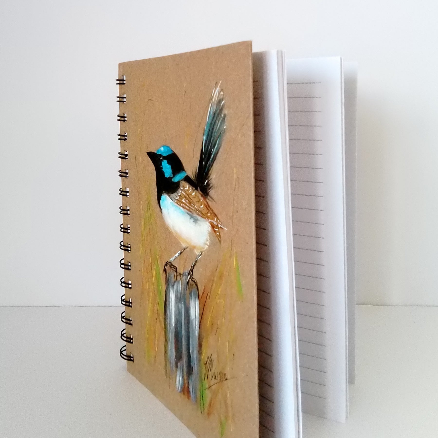 Blue Wren Handpainted Spiral bound notebook A5 lined