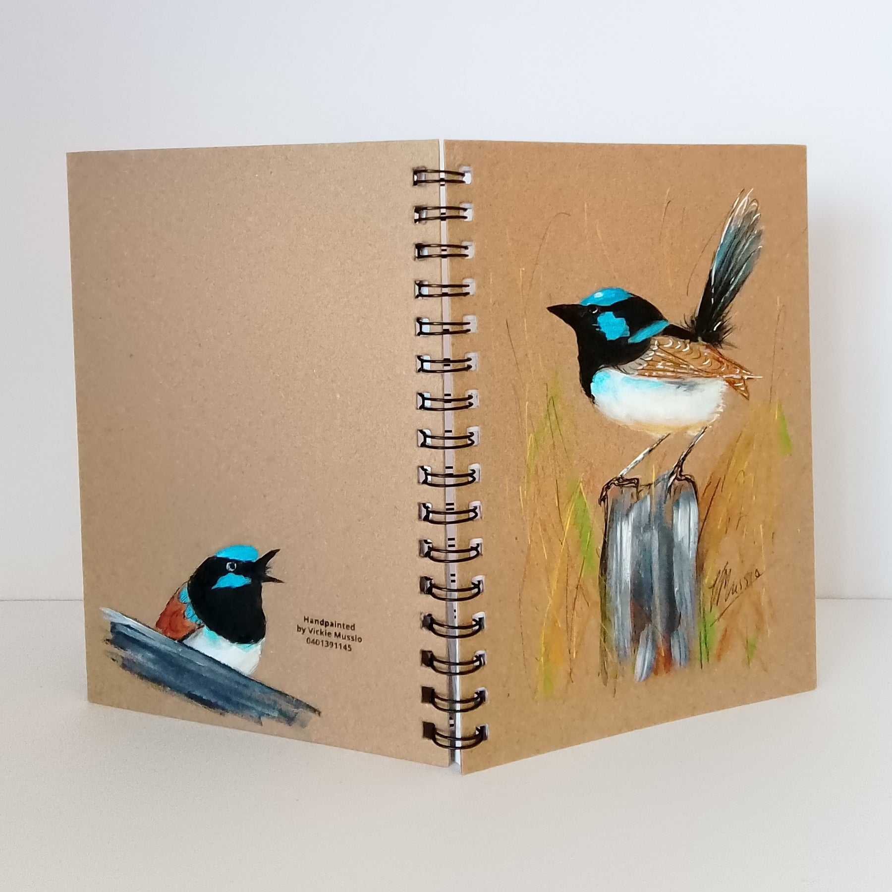 Blue Wren Handpainted Spiral bound notebook A5 lined