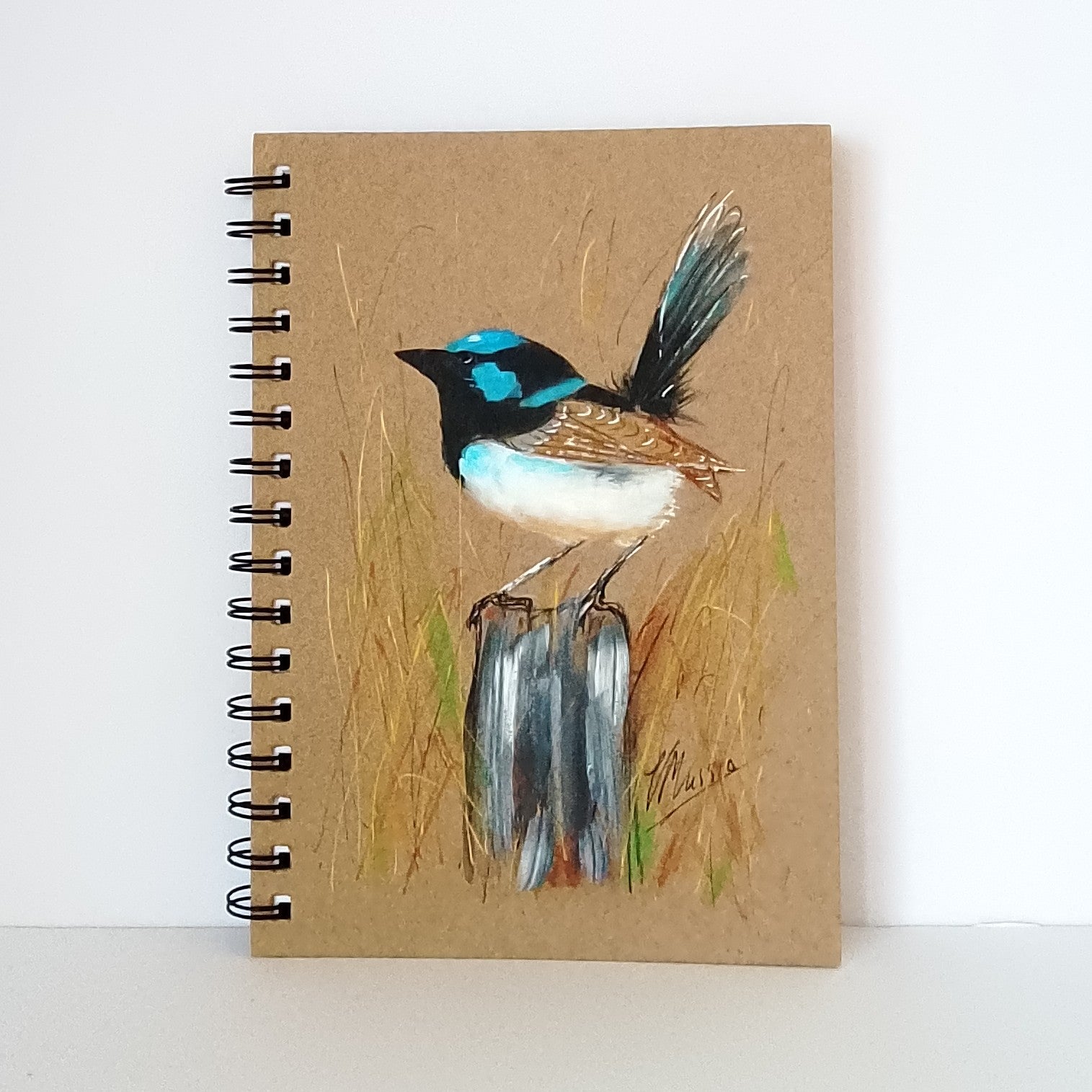 Blue Wren Handpainted Spiral bound notebook A5 lined