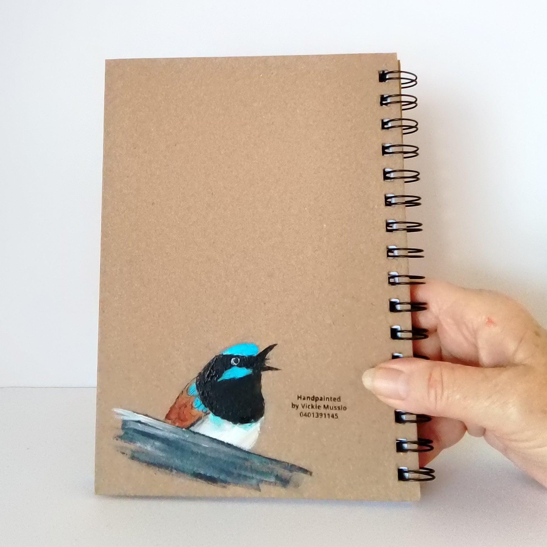 Blue Wren Handpainted Spiral bound notebook A5 lined