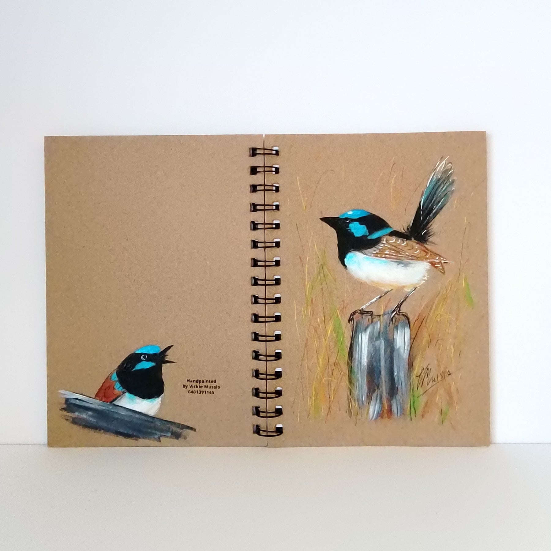 Blue Wren Handpainted Spiral bound notebook A5 lined