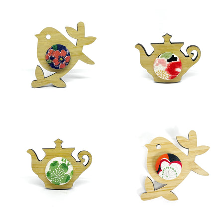 Kimono Brooches - Teapots and Birdies