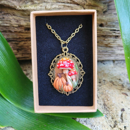 Fly Amanita Mushroom and pumpkin pendant