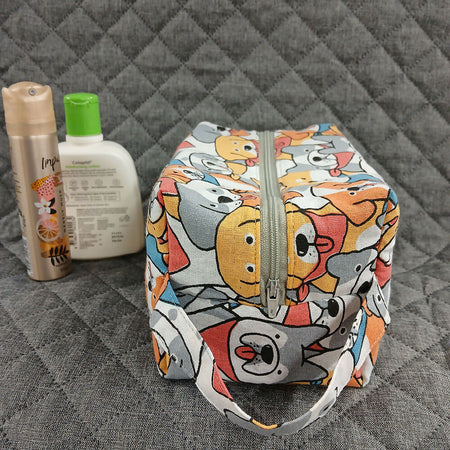 Colourful dog print makeup bag , Toiletry bag with handle