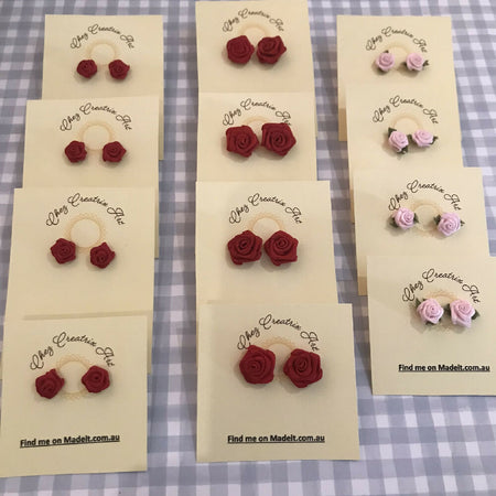 Earrings - Rose Studs Embroidered