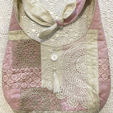 Patchwork and Crochet Slouch Shoulder Bag Pink