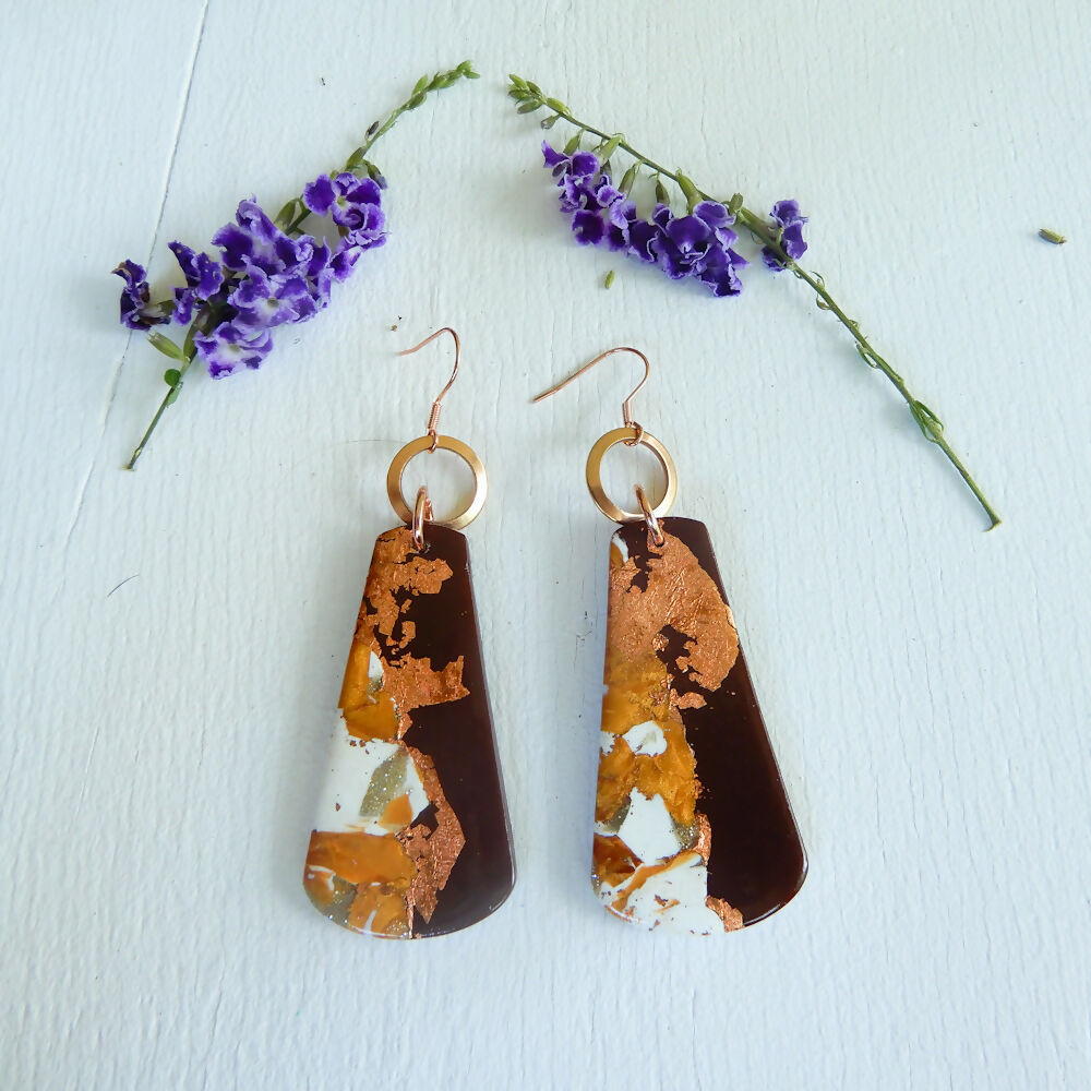 Copper and White Polymer Clay Earrings "Hazel"