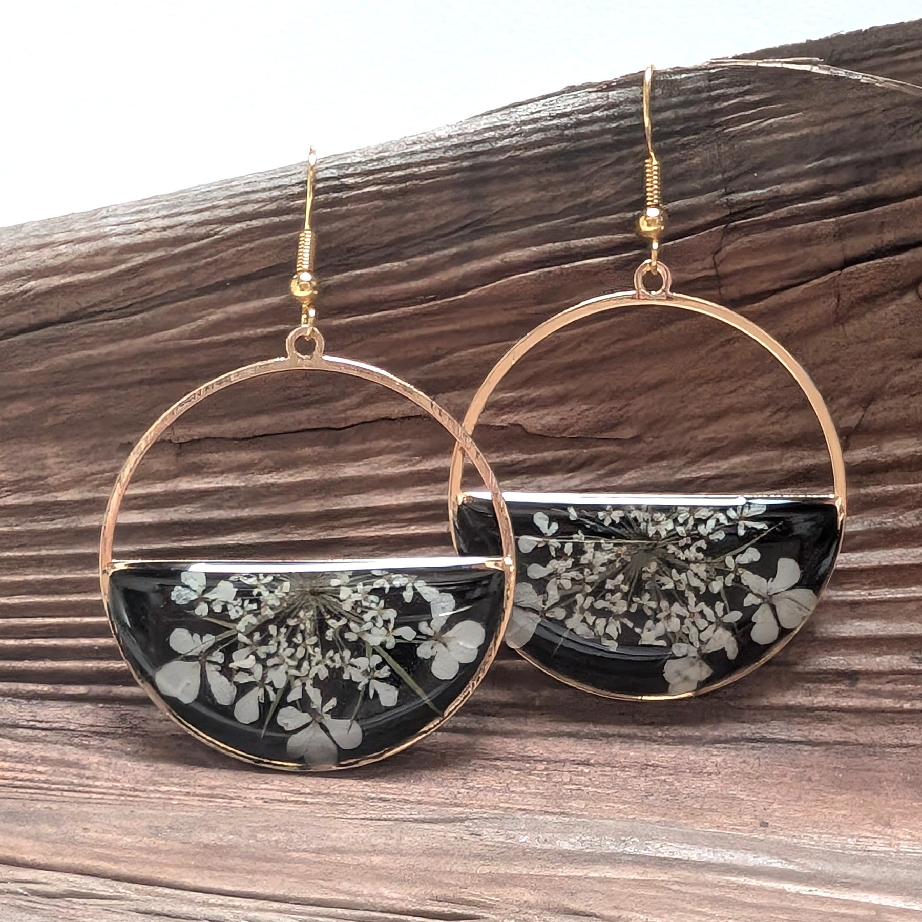 Queen Anne's Lace pressed flower earrings