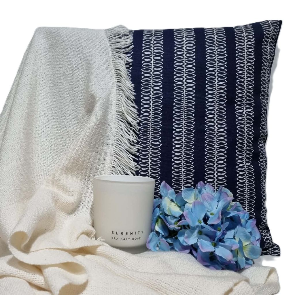 Contemporary cushion cover- Blue and white.