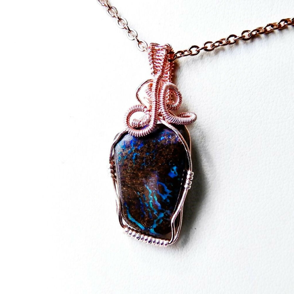 Australian Opal pendant Non Tarnish Rose Gold wire wrapped