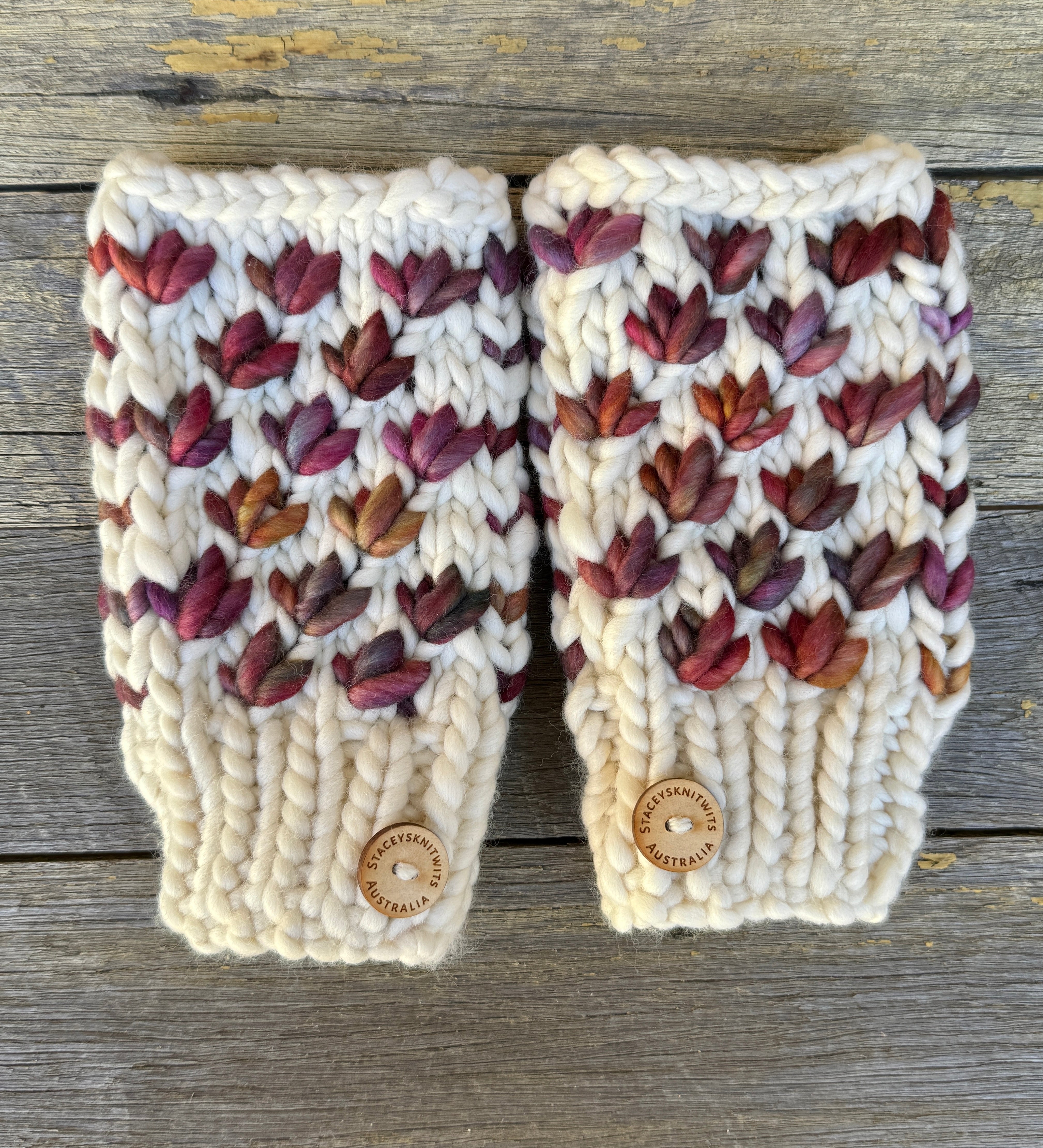 Hand knitted fingerless gloves, chunky warm merino texting gloves