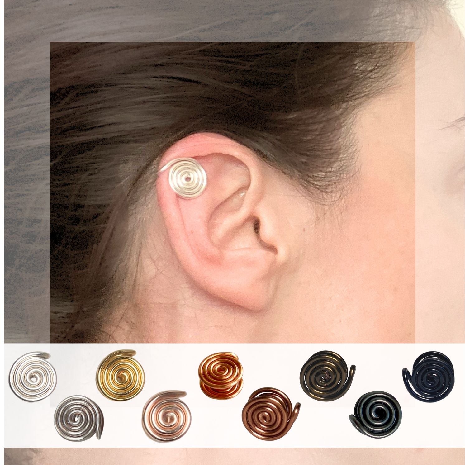 Spiral ear cuff | gold silver copper rose titanium & more | Clip on Compression | 3 sizes