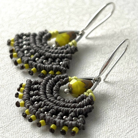 Lemon & Grey Micro Macrame Earrings +Free Microfibre Pouch