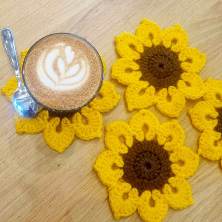 Crochet Coasters - Set of 3| Sunflower Design | Handmade