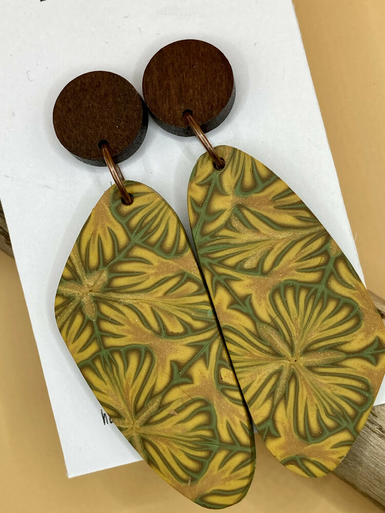 Olive and gold XL dangle studs
