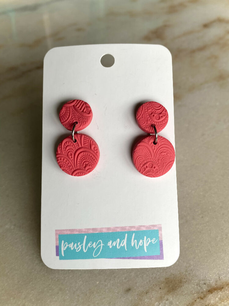 Embossed Polymer Clay Dangles - Pink