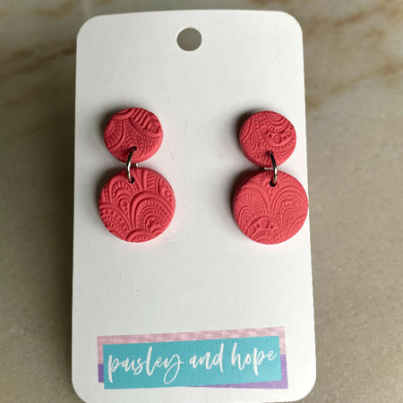 Embossed Polymer Clay Dangles - Pink