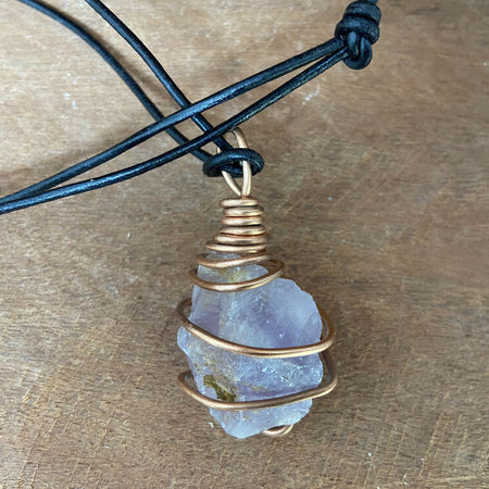 Chunky Crystal Pendant - Cooper wrapped Raw Amethyst