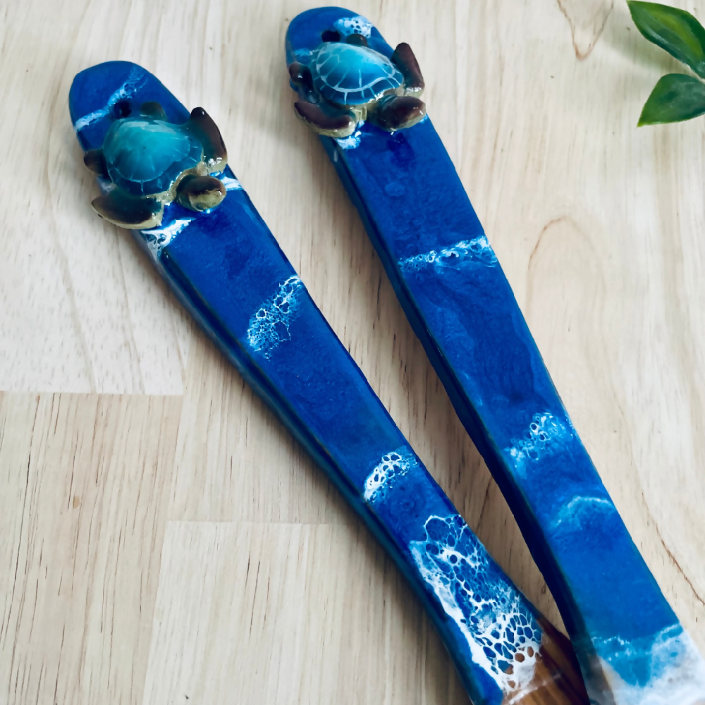 Ocean Turtle Wooden Salad Server Set