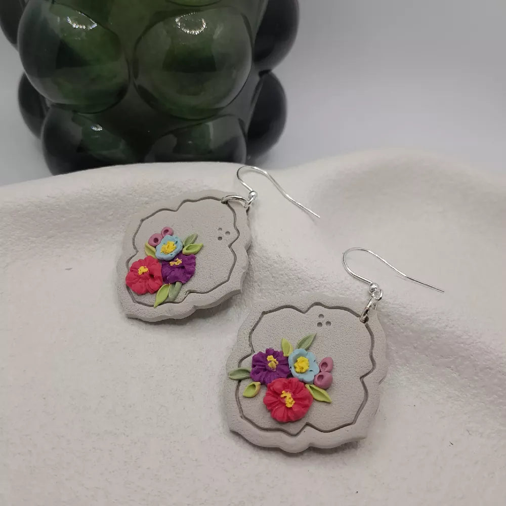 floral bouquet polymer clay earrings - hypoallergenic